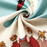 Vintage Swan & Girls Print 100% Mulberry Silk Scarf, Art‑Inspired Square Neck Bandana Accessory