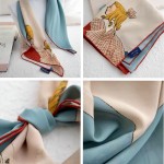 Vintage Swan & Girls Print 100% Mulberry Silk Scarf, Art‑Inspired Square Neck Bandana Accessory
