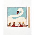 Vintage Swan & Girls Print 100% Mulberry Silk Scarf, Art‑Inspired Square Neck Bandana Accessory
