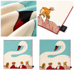 Vintage Swan & Girls Print 100% Mulberry Silk Scarf, Art‑Inspired Square Neck Bandana Accessory